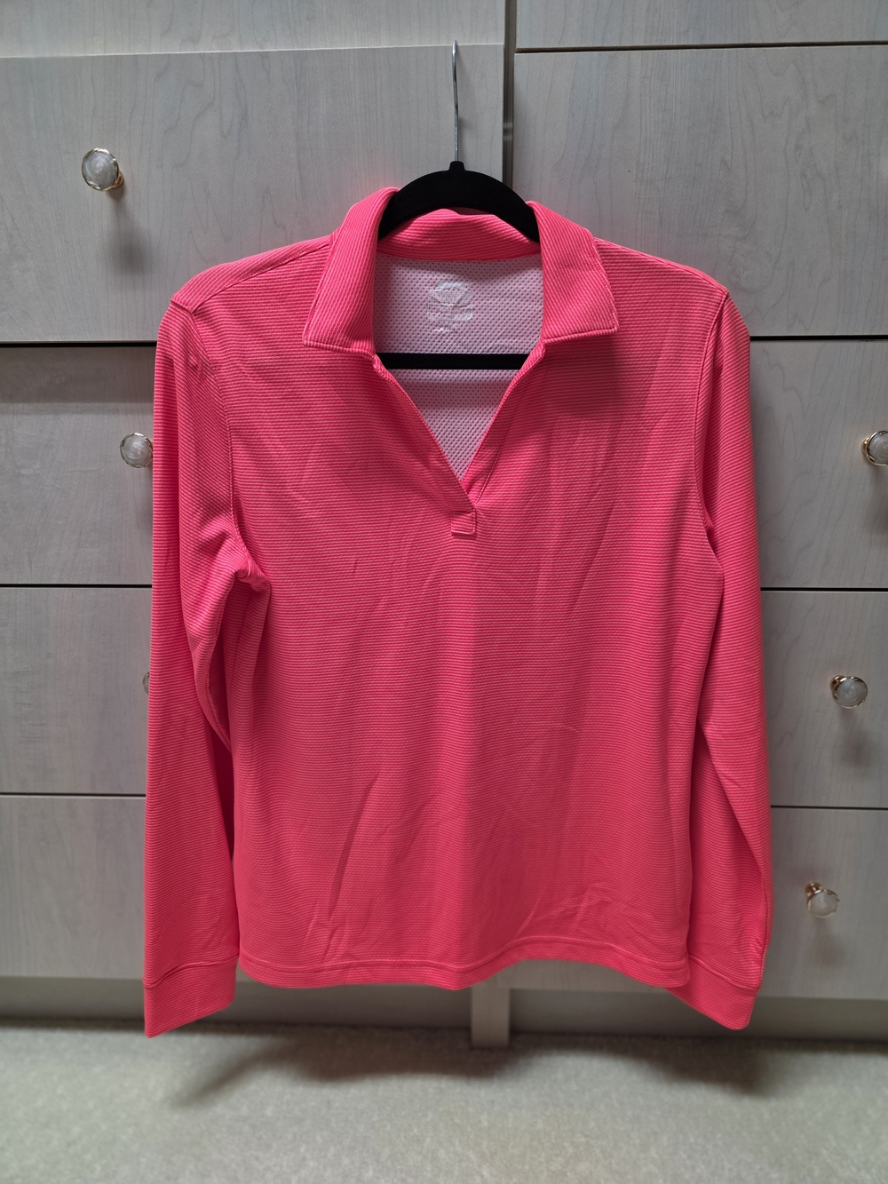 Women’s Long-Sleeve Polo Top - Neon Orange